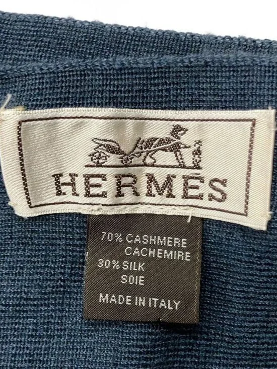 Hermes Shawl Navy Cashmere Silk - Picture 2 of 5